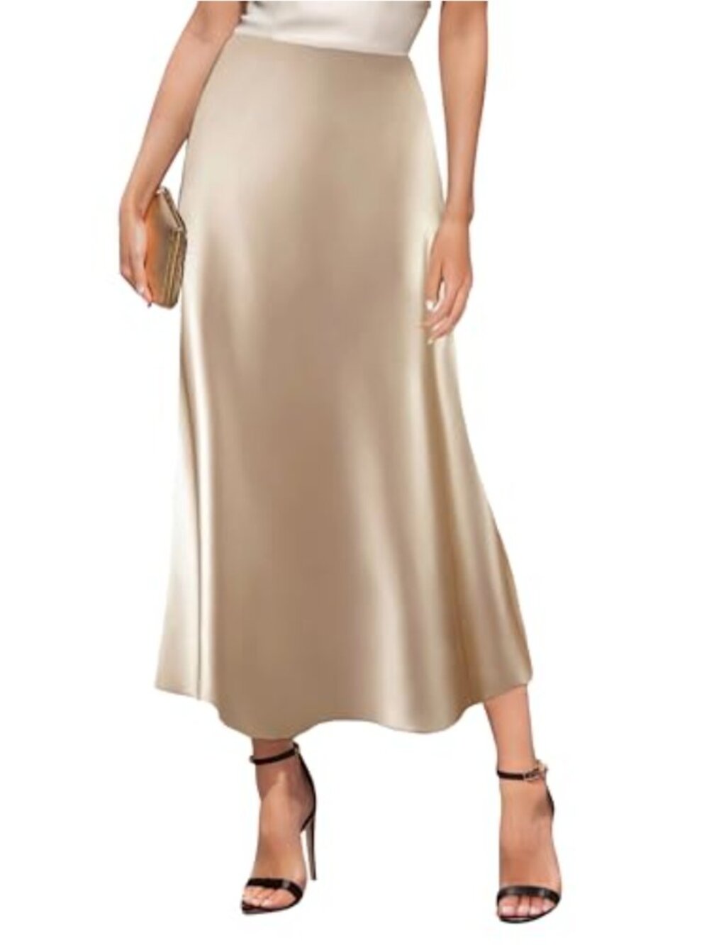 Satin High Waist A-Line Maxi Skirt Flared Elegant Casual